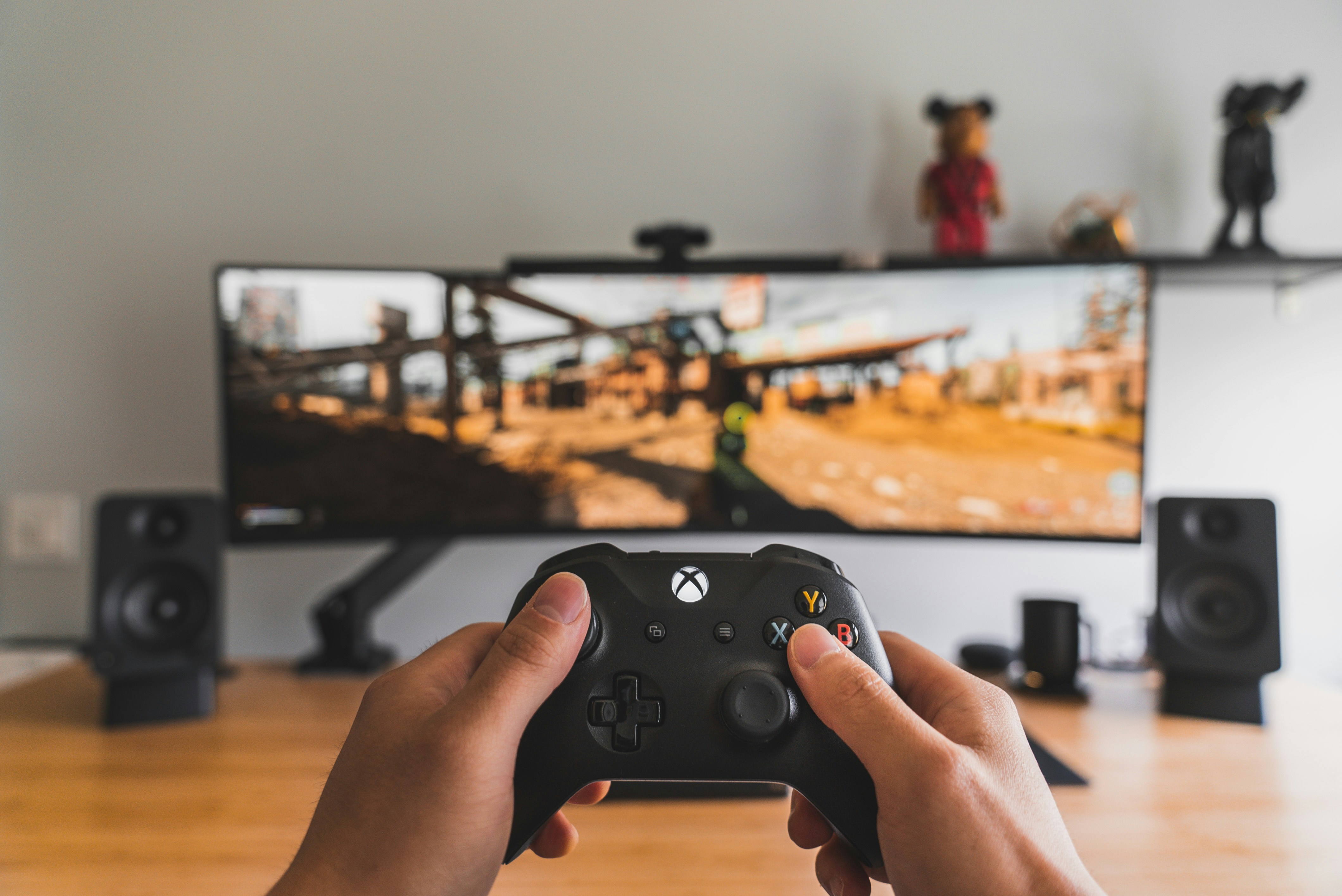 Xbox controller and gaming monitor setup