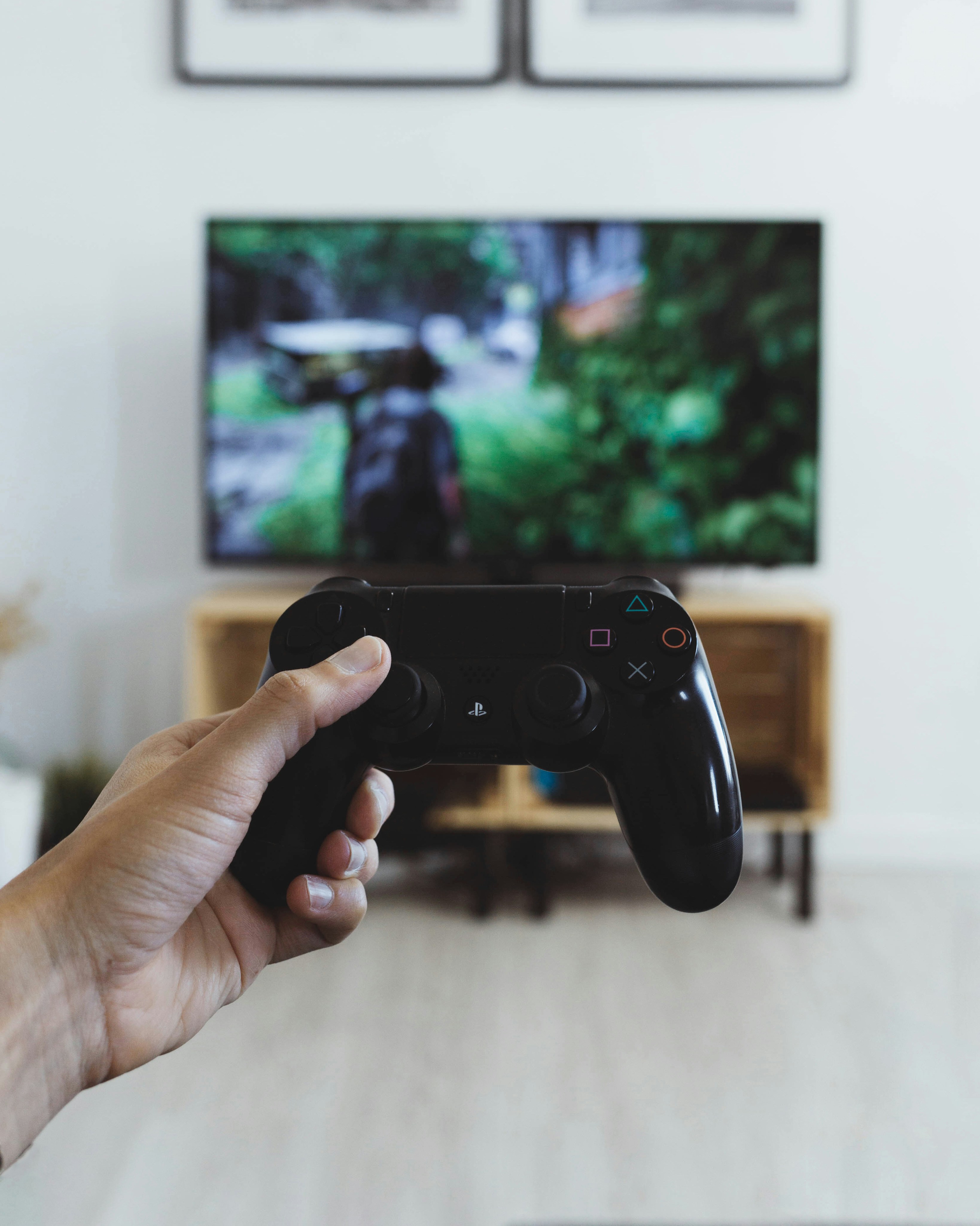 Controller and living-room TV gaming setup